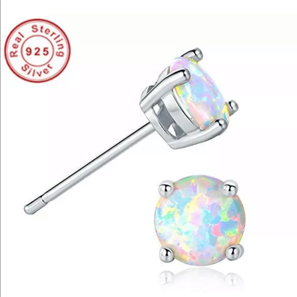 Blue white Fire Opal studs